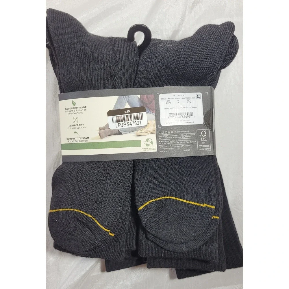 Goldtoe 6pk Signature Men's Repreve Modern Knit Crew Socks - Black - L